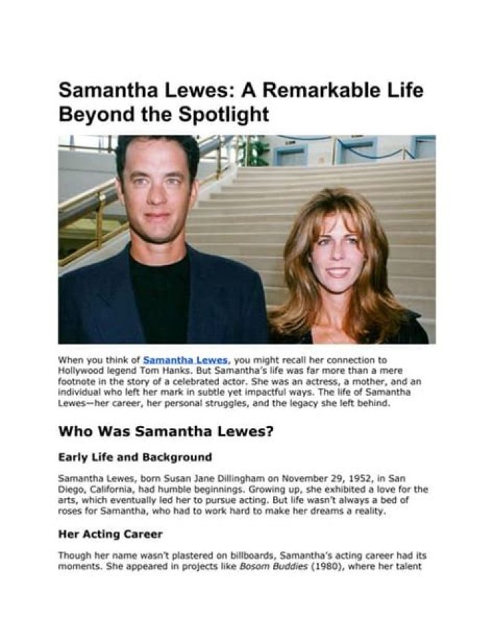 Samantha Lewes: The Life and Legacy of a Timeless Actress