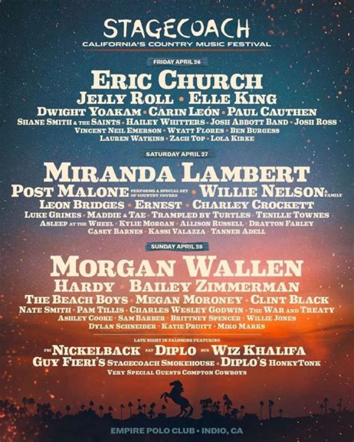 Stagecoach 2024 Lineup to Feature Morgan Wallen, Eric Church, Miranda Lambert, Post Malone, Wi |